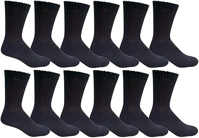 12 Pairs pack Men's & Women;s Unisex Value Pack Athletic Black Sports Athletic Work Crew Cotton Socks Size 9-11 10-13 (Black, 10-13)