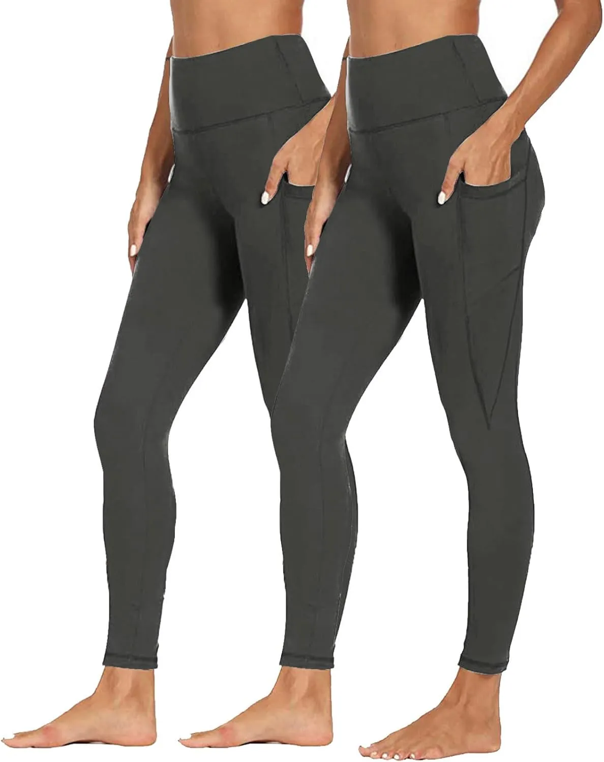 2 Pack Leggings with Pockets for Women High Waist Yoga Pants Tummy Control 4 Way Stretch Running Workout Leggings