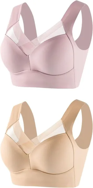 2 Pack Sports Bras for Women Wirefree Sheer Mesh Panel Supportive Stretch Straps Comfortable Stylish Soft Bralettes