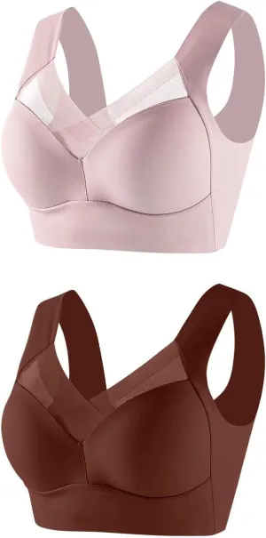 2 Pack Sports Bras for Women Wirefree Sheer Mesh Panel Supportive Stretch Straps Comfortable Stylish Soft Bralettes
