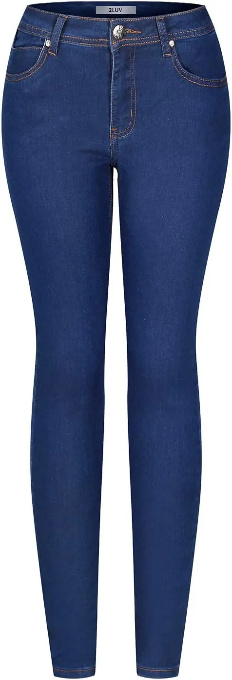 2LUV Women's Solid Stretchy 5 Pocket Skinny Jeans