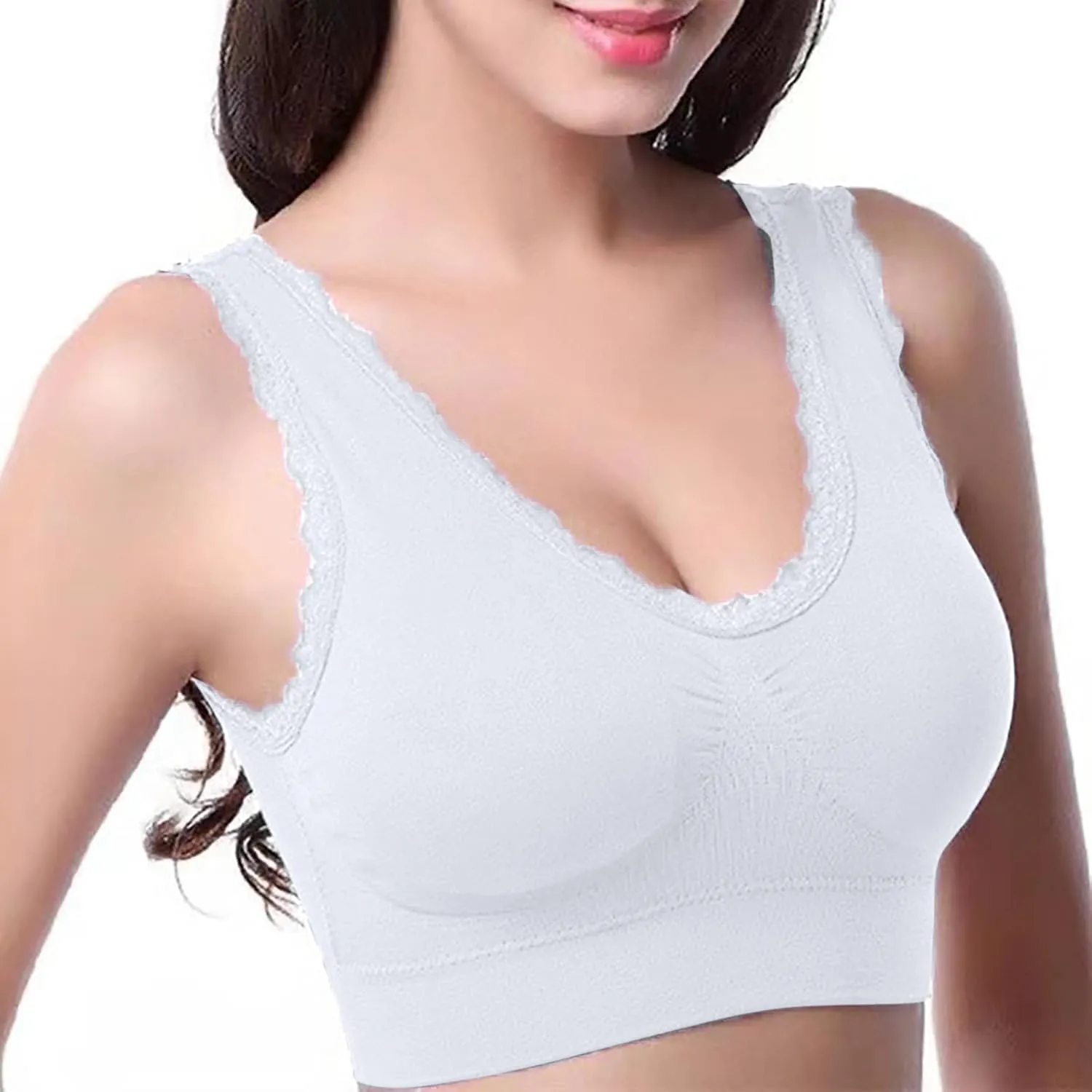 3-Pack Women Sports Bra Wireless Lace Bra Workout Yoga Bra U Back Tank Bralette Comfort Bras with Removable Pads