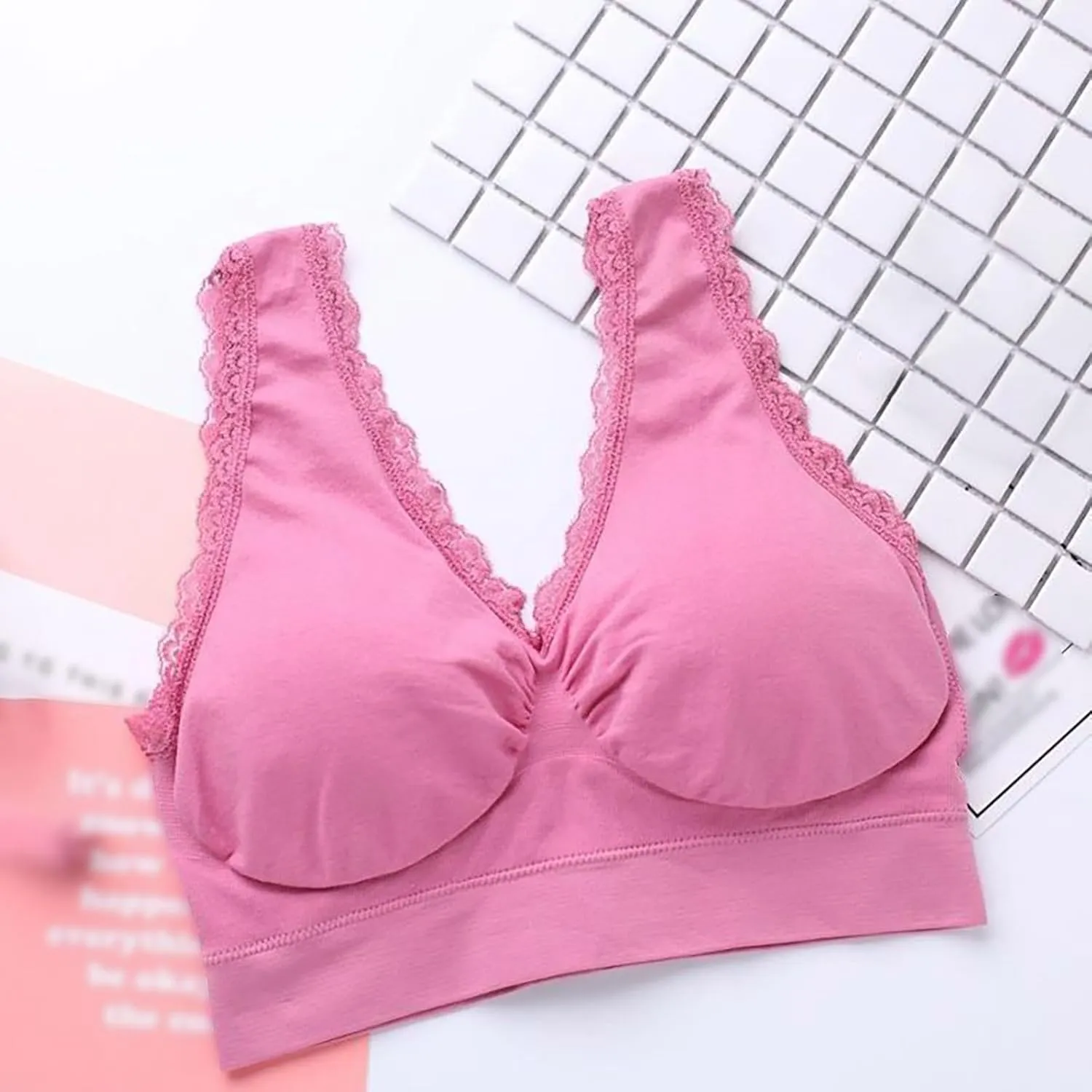 3-Pack Women Sports Bra Wireless Lace Bra Workout Yoga Bra U Back Tank Bralette Comfort Bras with Removable Pads