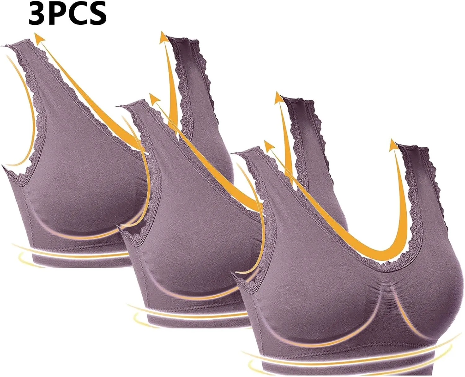 3-Pack Women Sports Bra Wireless Lace Bra Workout Yoga Bra U Back Tank Bralette Comfort Bras with Removable Pads