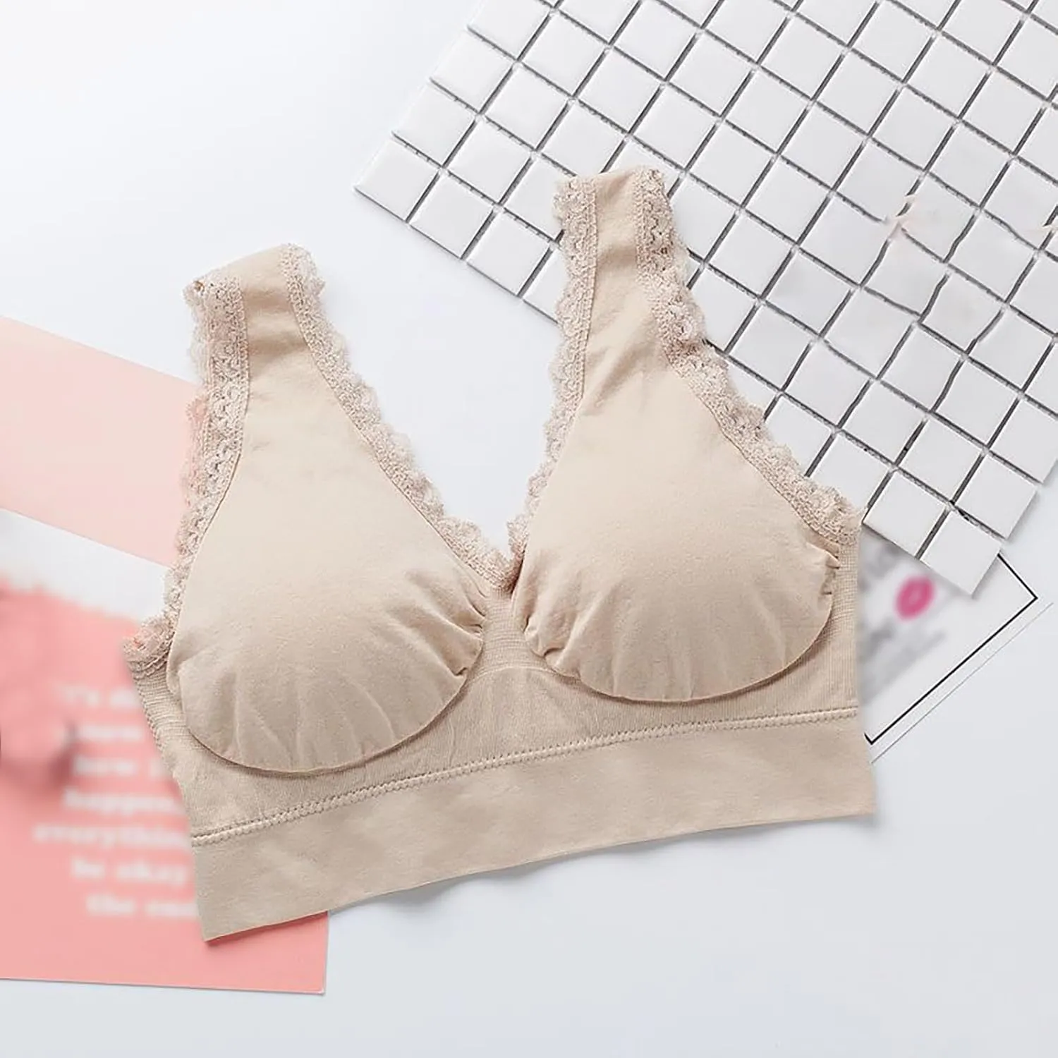 3-Pack Women Sports Bra Wireless Lace Bra Workout Yoga Bra U Back Tank Bralette Comfort Bras with Removable Pads