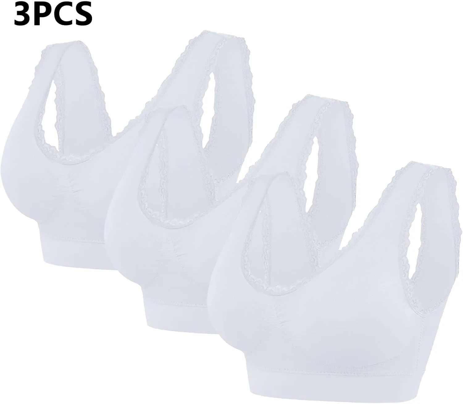 3-Pack Women Sports Bra Wireless Lace Bra Workout Yoga Bra U Back Tank Bralette Comfort Bras with Removable Pads