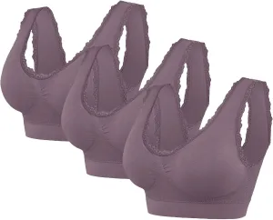3-Pack Women Sports Bra Wireless Lace Bra Workout Yoga Bra U Back Tank Bralette Comfort Bras with Removable Pads
