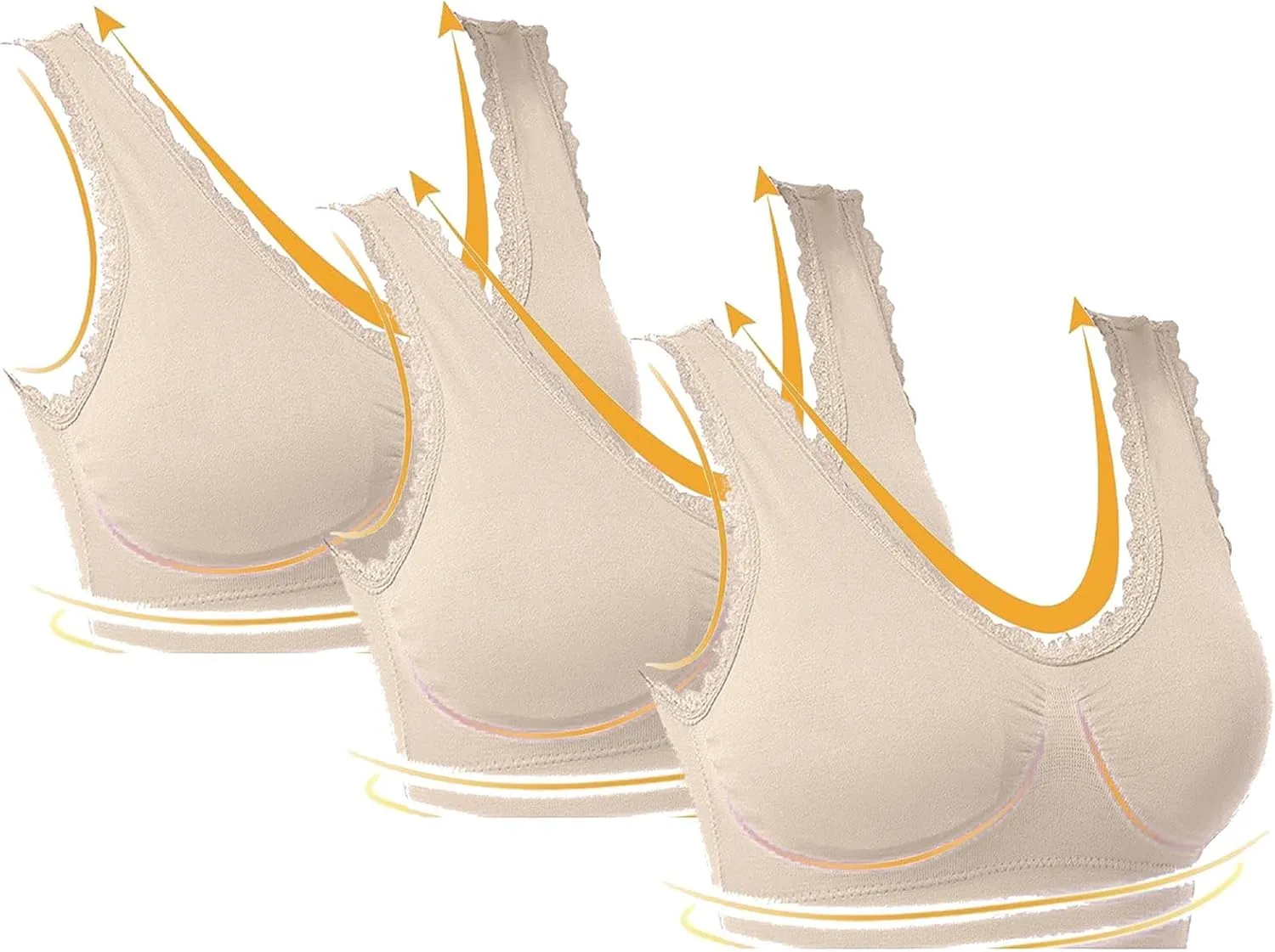 3-Pack Women Sports Bra Wireless Lace Bra Workout Yoga Bra U Back Tank Bralette Comfort Bras with Removable Pads