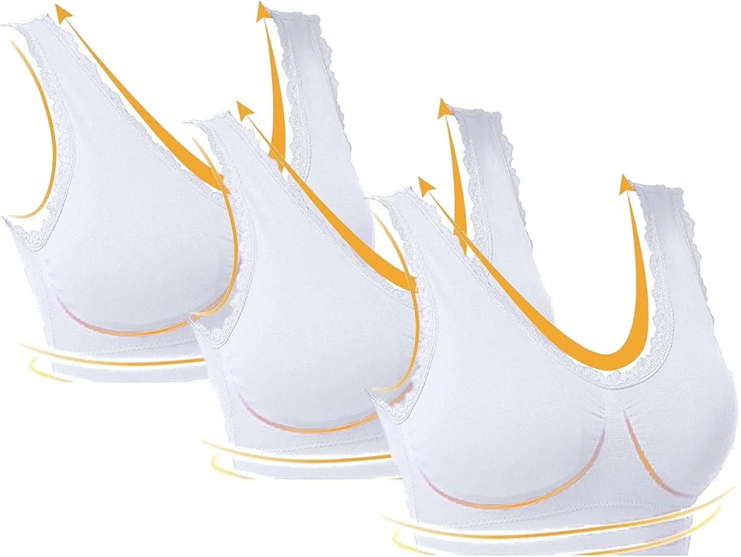 3-Pack Women Sports Bra Wireless Lace Bra Workout Yoga Bra U Back Tank Bralette Comfort Bras with Removable Pads