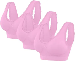 3-Pack Women Sports Bra Wireless Lace Bra Workout Yoga Bra U Back Tank Bralette Comfort Bras with Removable Pads