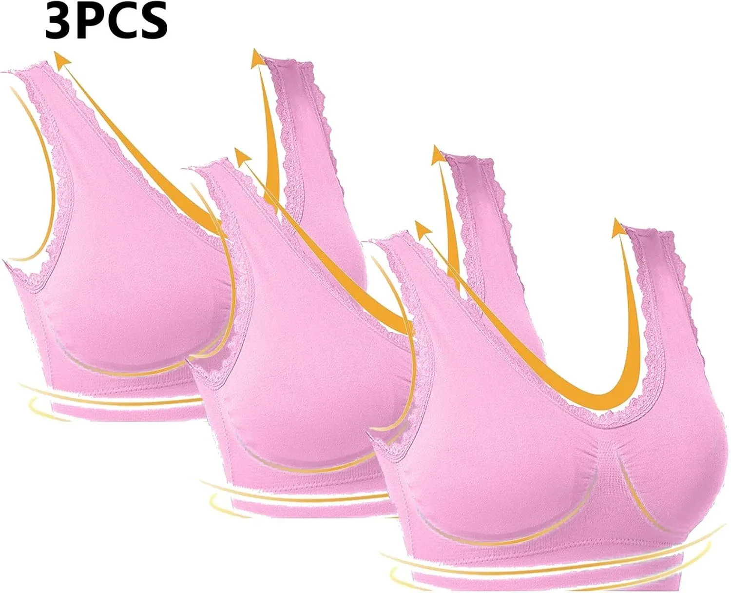 3-Pack Women Sports Bra Wireless Lace Bra Workout Yoga Bra U Back Tank Bralette Comfort Bras with Removable Pads