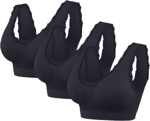 3-Pack Women Sports Bra Wireless Lace Bra Workout Yoga Bra U Back Tank Bralette Comfort Bras with Removable Pads