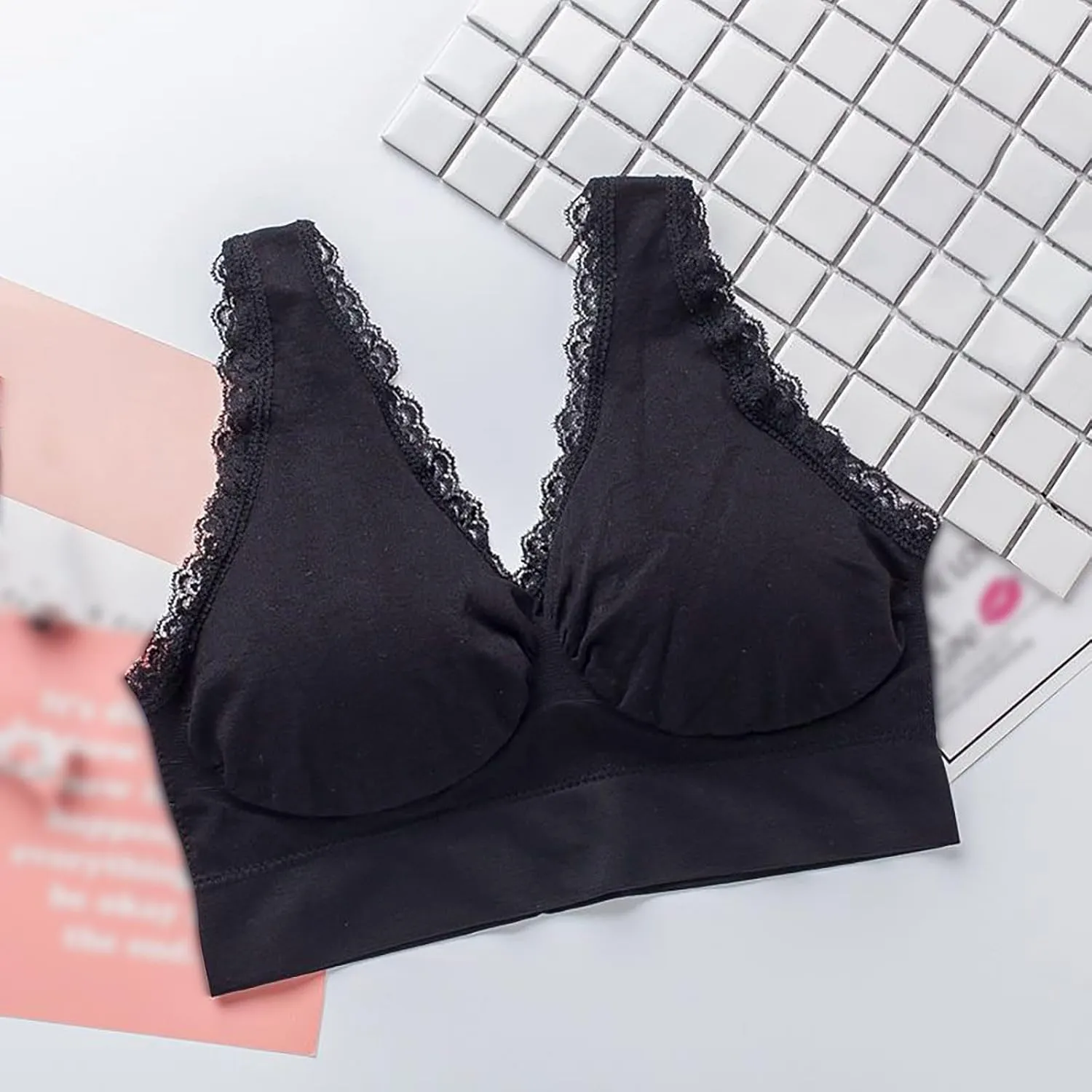 3-Pack Women Sports Bra Wireless Lace Bra Workout Yoga Bra U Back Tank Bralette Comfort Bras with Removable Pads