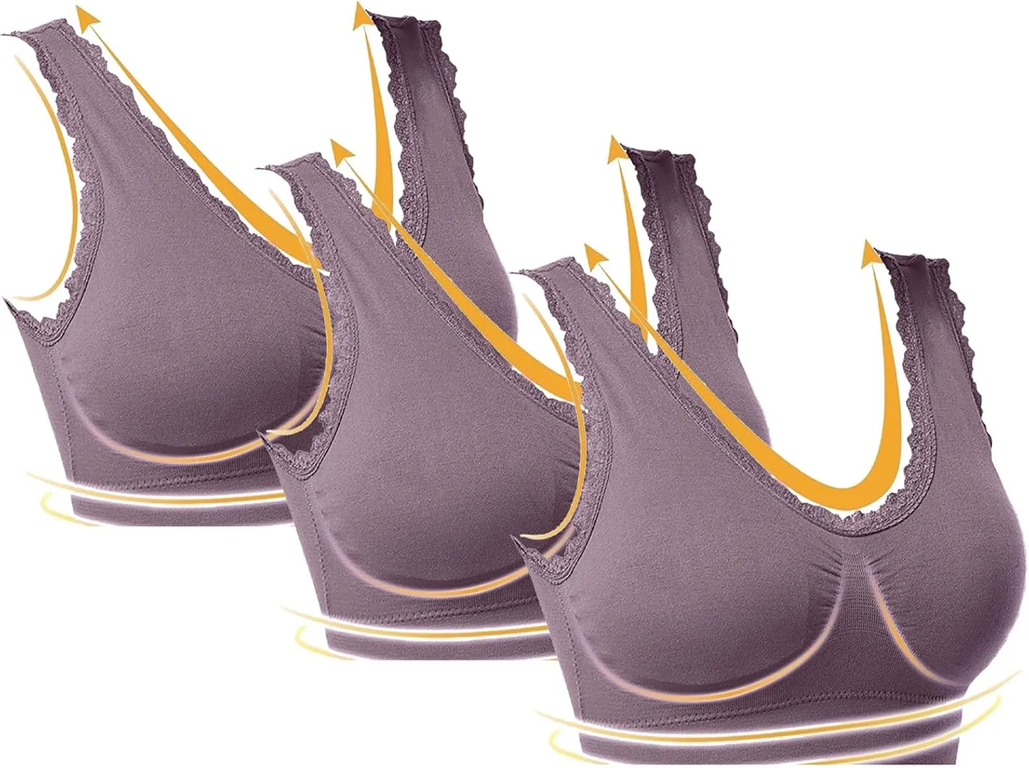 3-Pack Women Sports Bra Wireless Lace Bra Workout Yoga Bra U Back Tank Bralette Comfort Bras with Removable Pads
