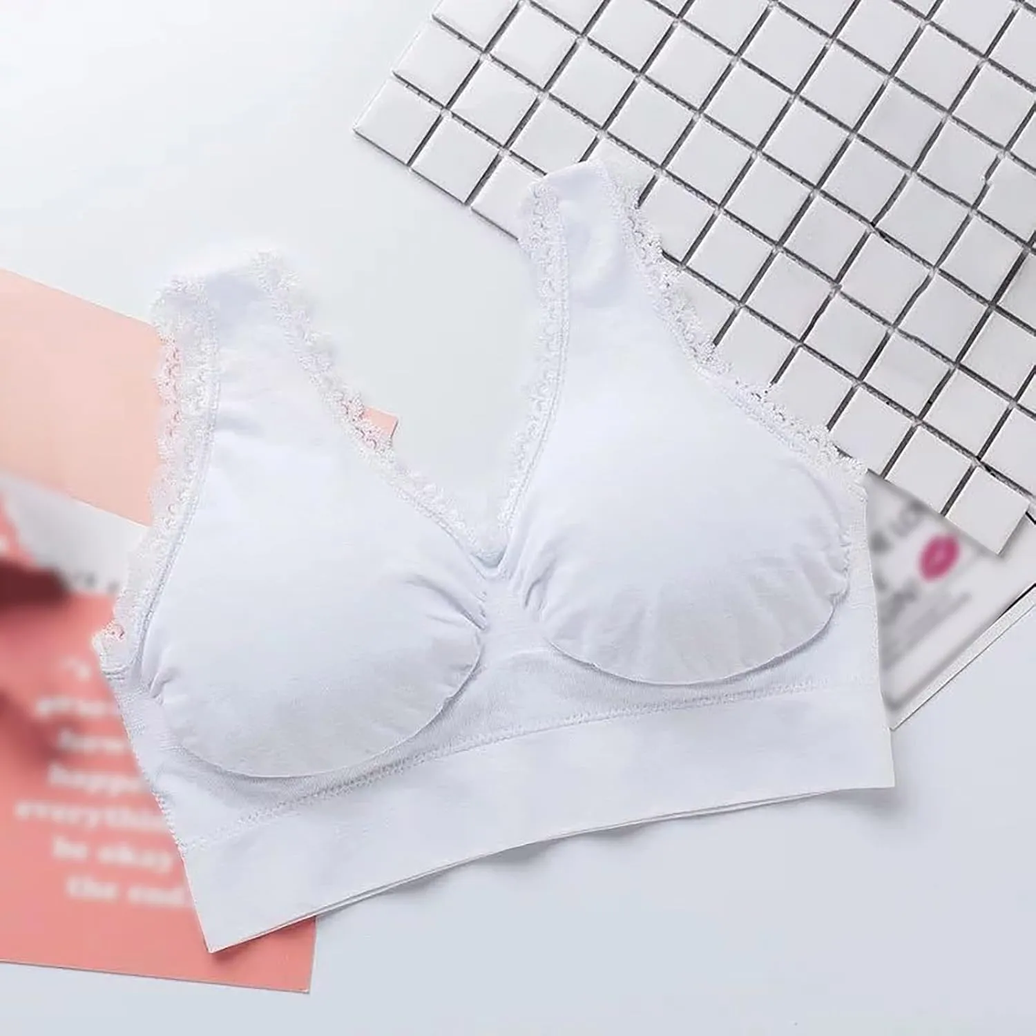 3-Pack Women Sports Bra Wireless Lace Bra Workout Yoga Bra U Back Tank Bralette Comfort Bras with Removable Pads