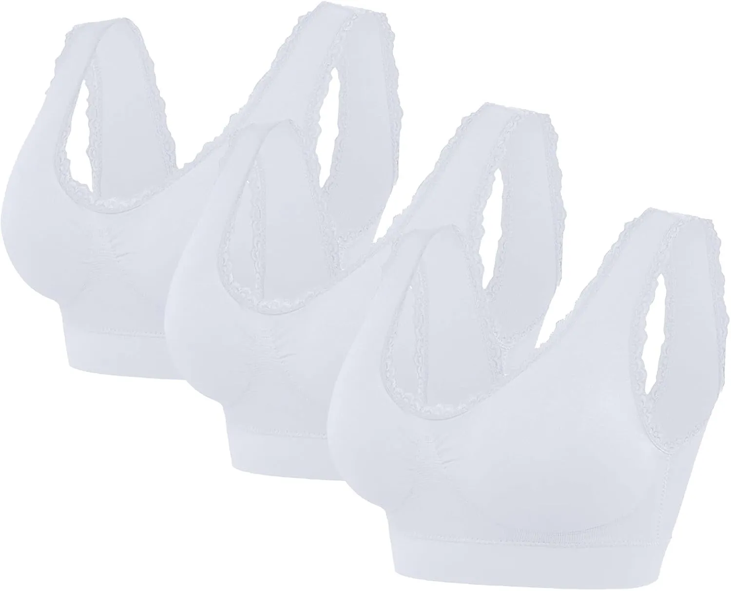 3-Pack Women Sports Bra Wireless Lace Bra Workout Yoga Bra U Back Tank Bralette Comfort Bras with Removable Pads