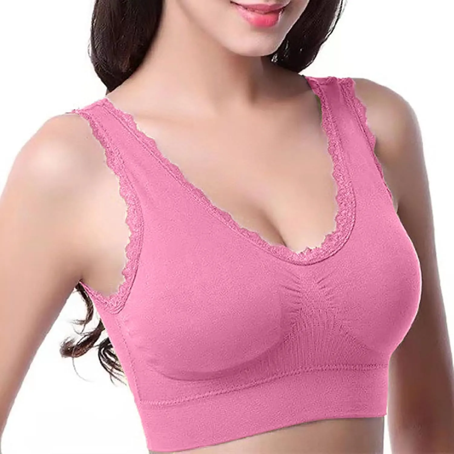 3-Pack Women Sports Bra Wireless Lace Bra Workout Yoga Bra U Back Tank Bralette Comfort Bras with Removable Pads