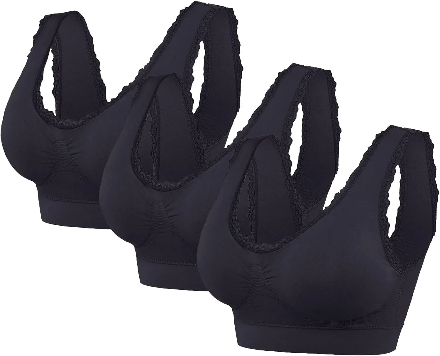 3-Pack Women Sports Bra Wireless Lace Bra Workout Yoga Bra U Back Tank Bralette Comfort Bras with Removable Pads