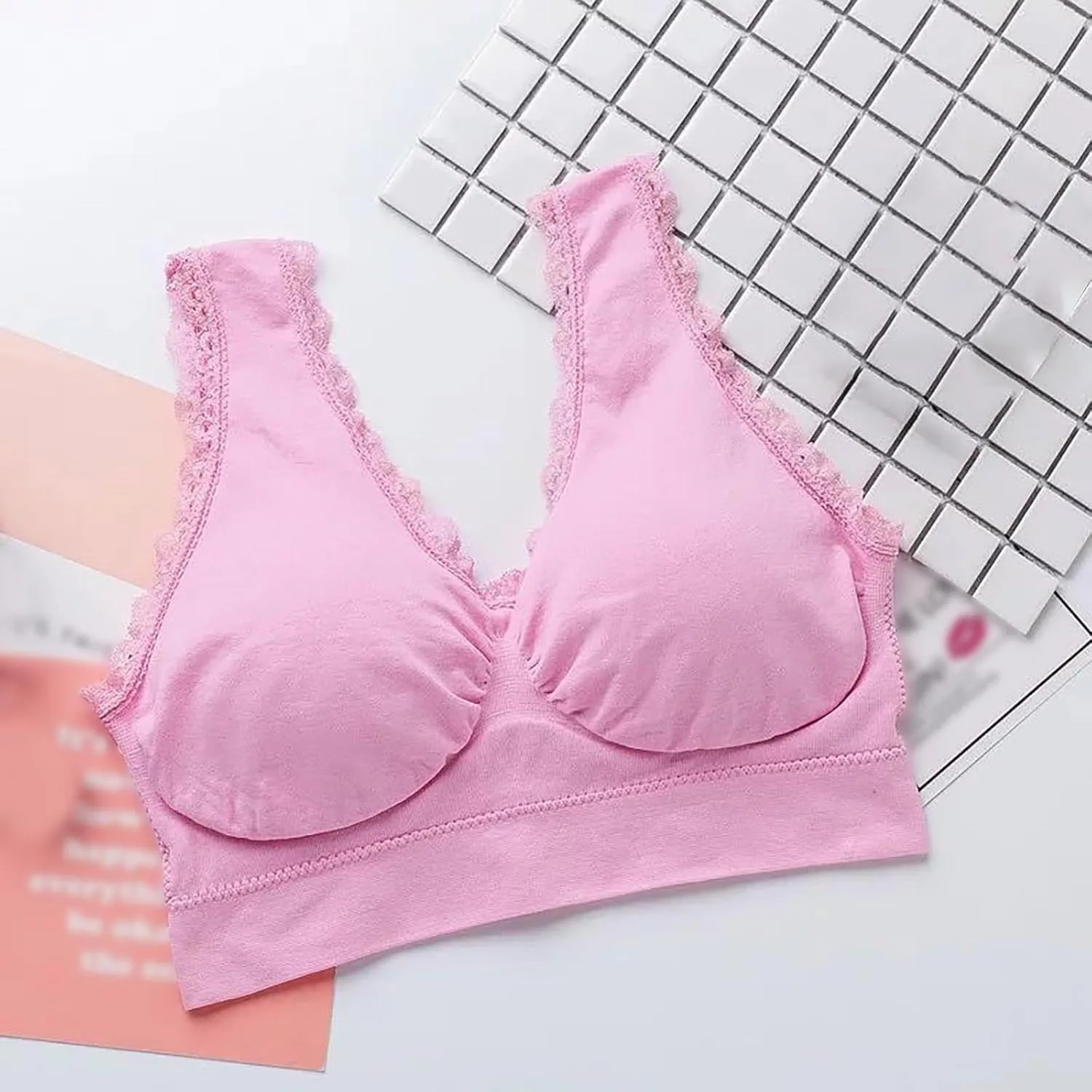 3-Pack Women Sports Bra Wireless Lace Bra Workout Yoga Bra U Back Tank Bralette Comfort Bras with Removable Pads