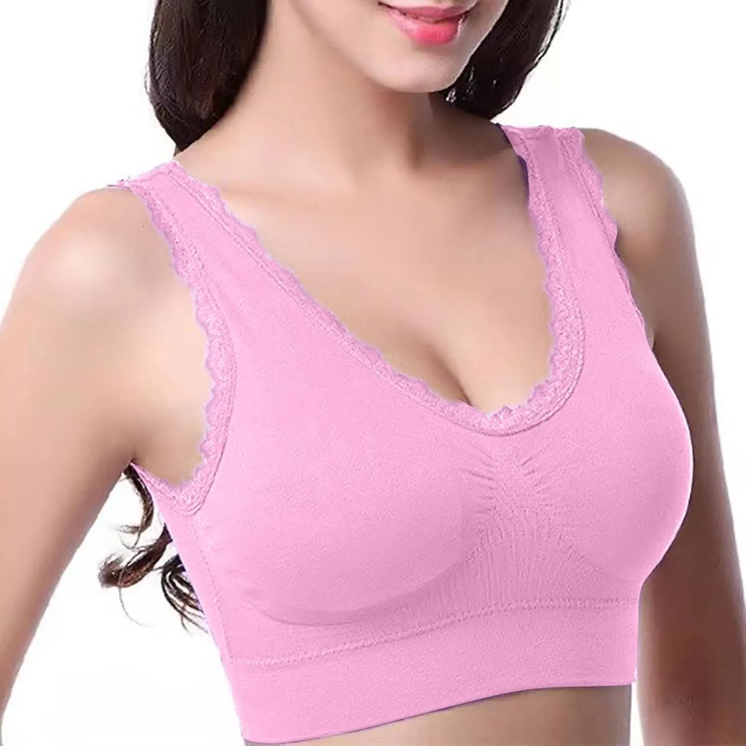 3-Pack Women Sports Bra Wireless Lace Bra Workout Yoga Bra U Back Tank Bralette Comfort Bras with Removable Pads
