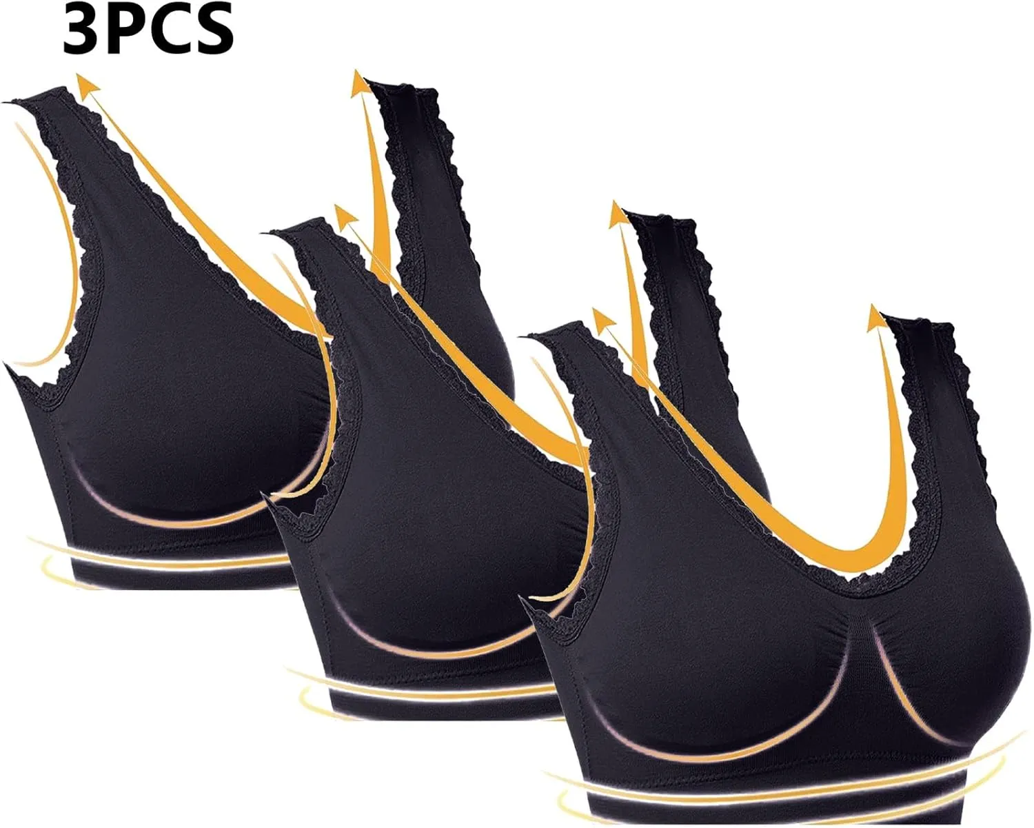 3-Pack Women Sports Bra Wireless Lace Bra Workout Yoga Bra U Back Tank Bralette Comfort Bras with Removable Pads