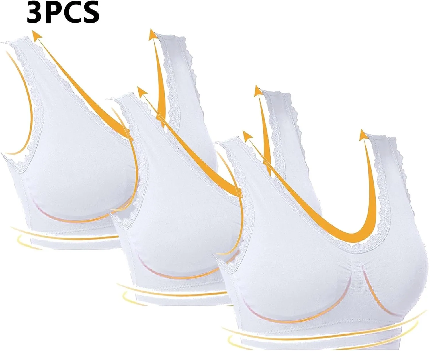 3-Pack Women Sports Bra Wireless Lace Bra Workout Yoga Bra U Back Tank Bralette Comfort Bras with Removable Pads