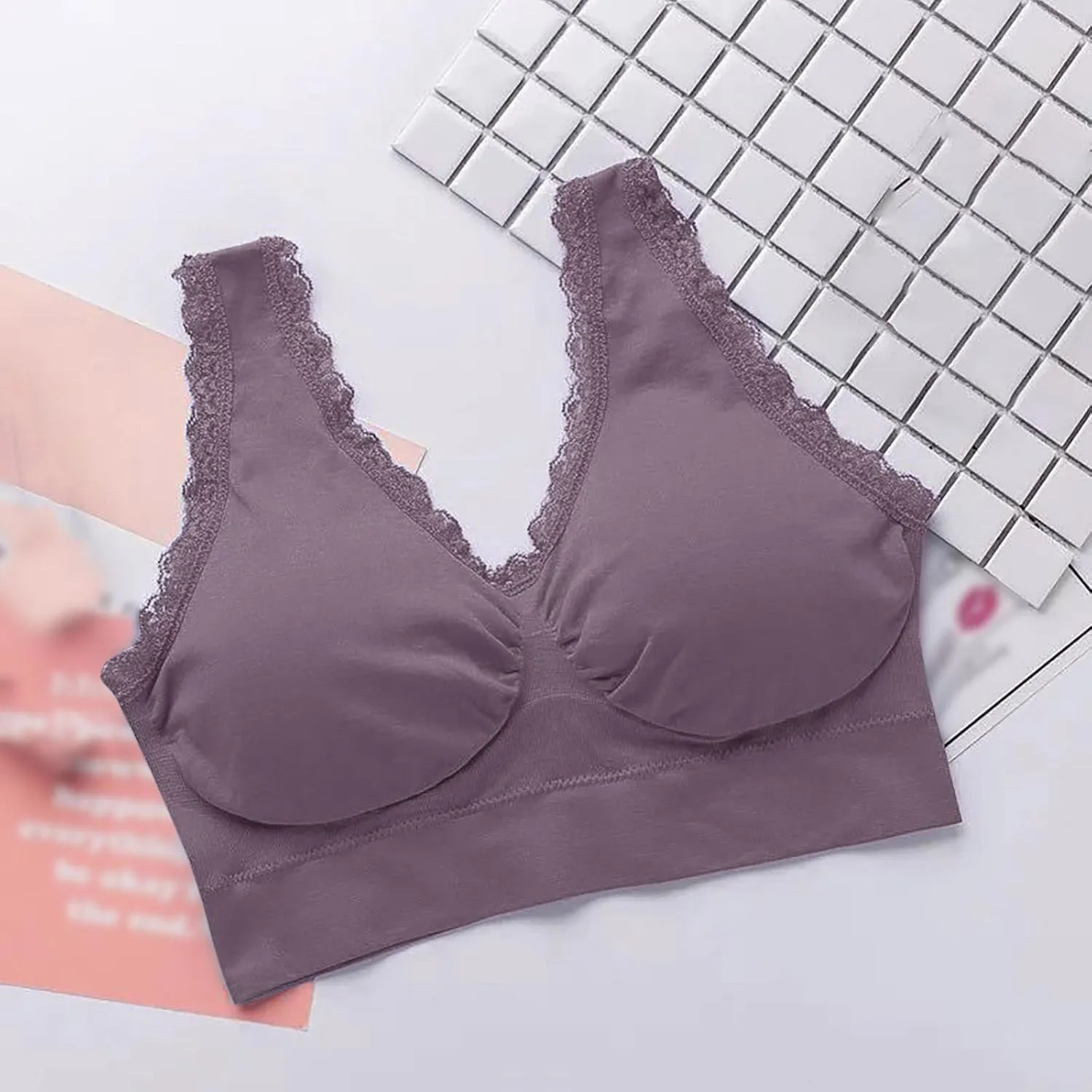 3-Pack Women Sports Bra Wireless Lace Bra Workout Yoga Bra U Back Tank Bralette Comfort Bras with Removable Pads