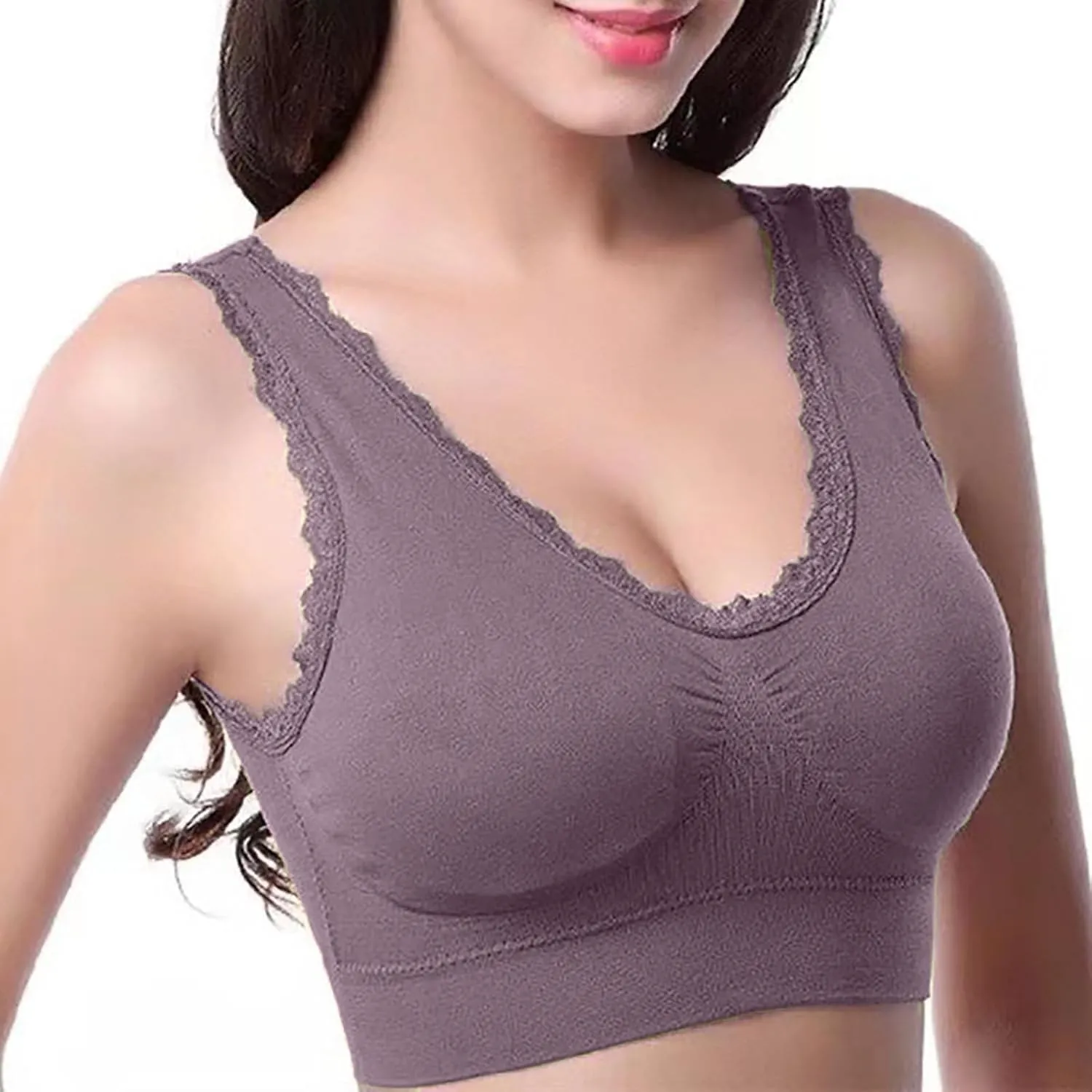 3-Pack Women Sports Bra Wireless Lace Bra Workout Yoga Bra U Back Tank Bralette Comfort Bras with Removable Pads