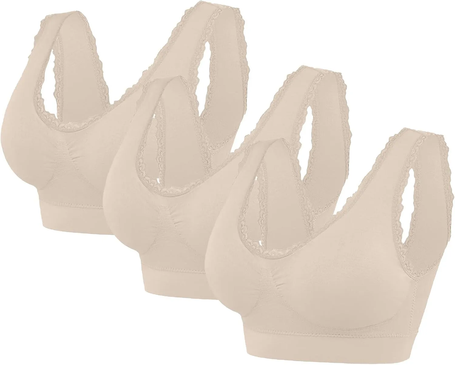 3-Pack Women Sports Bra Wireless Lace Bra Workout Yoga Bra U Back Tank Bralette Comfort Bras with Removable Pads