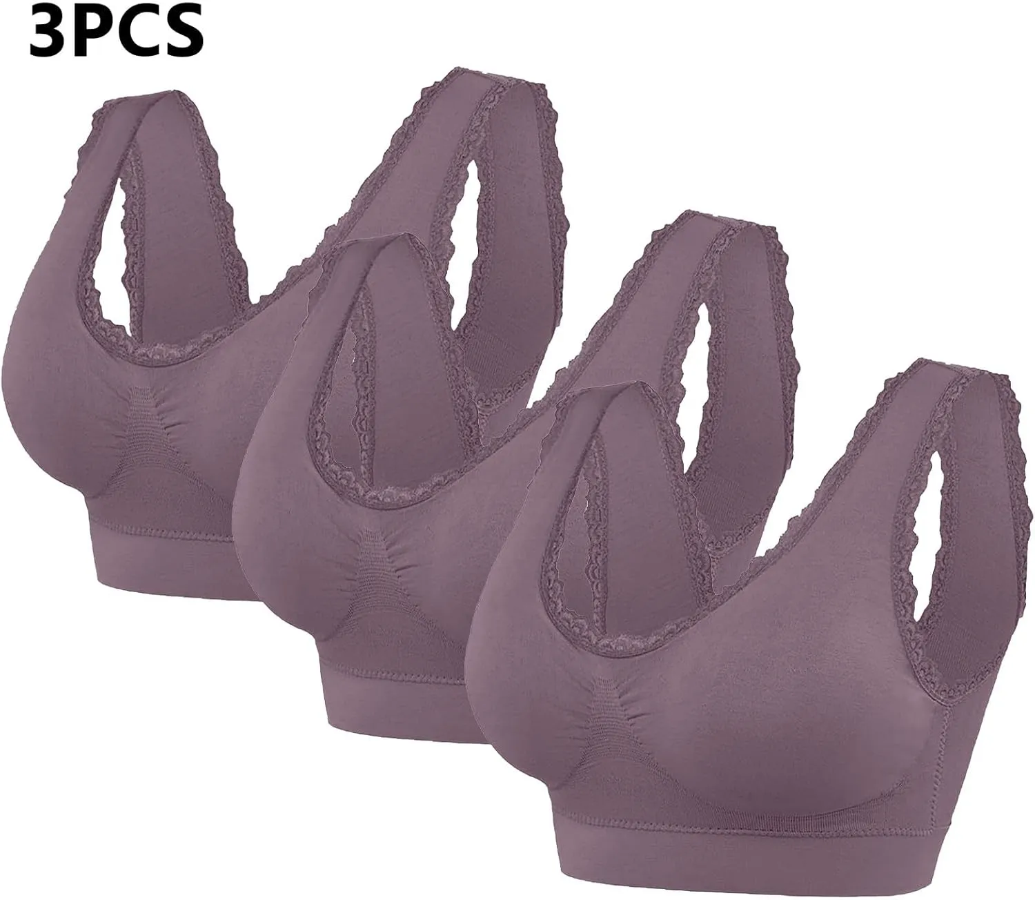 3-Pack Women Sports Bra Wireless Lace Bra Workout Yoga Bra U Back Tank Bralette Comfort Bras with Removable Pads