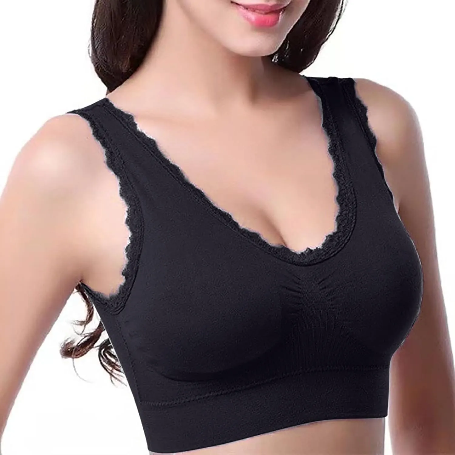 3-Pack Women Sports Bra Wireless Lace Bra Workout Yoga Bra U Back Tank Bralette Comfort Bras with Removable Pads