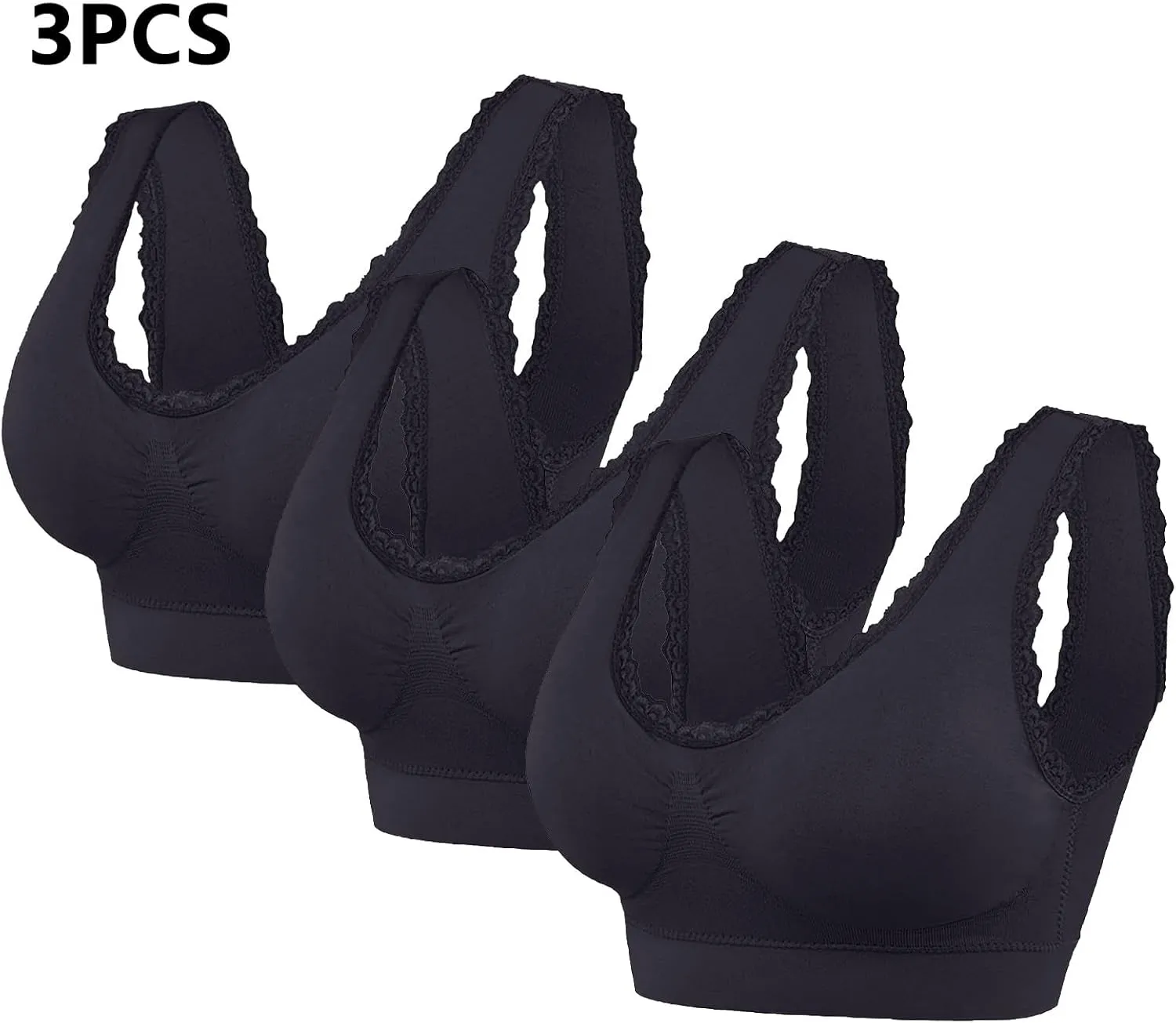 3-Pack Women Sports Bra Wireless Lace Bra Workout Yoga Bra U Back Tank Bralette Comfort Bras with Removable Pads