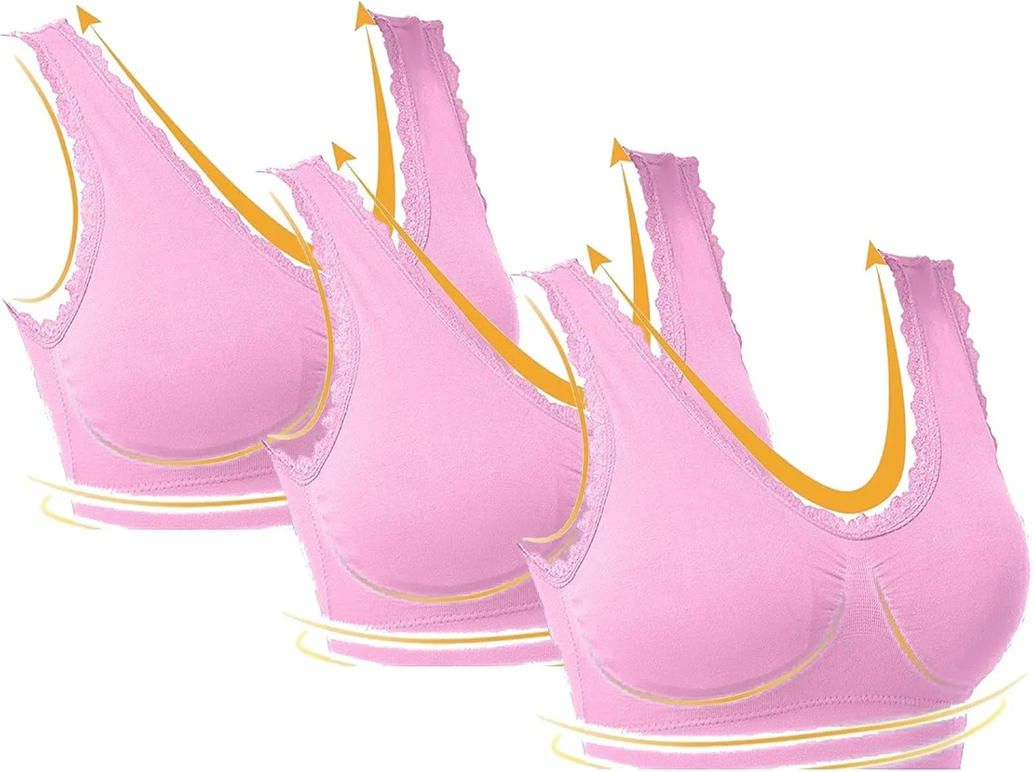 3-Pack Women Sports Bra Wireless Lace Bra Workout Yoga Bra U Back Tank Bralette Comfort Bras with Removable Pads