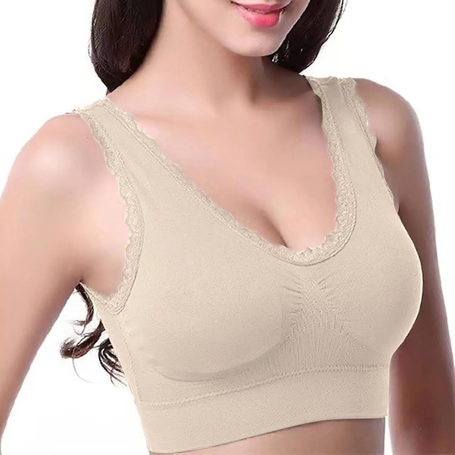 3-Pack Women Sports Bra Wireless Lace Bra Workout Yoga Bra U Back Tank Bralette Comfort Bras with Removable Pads