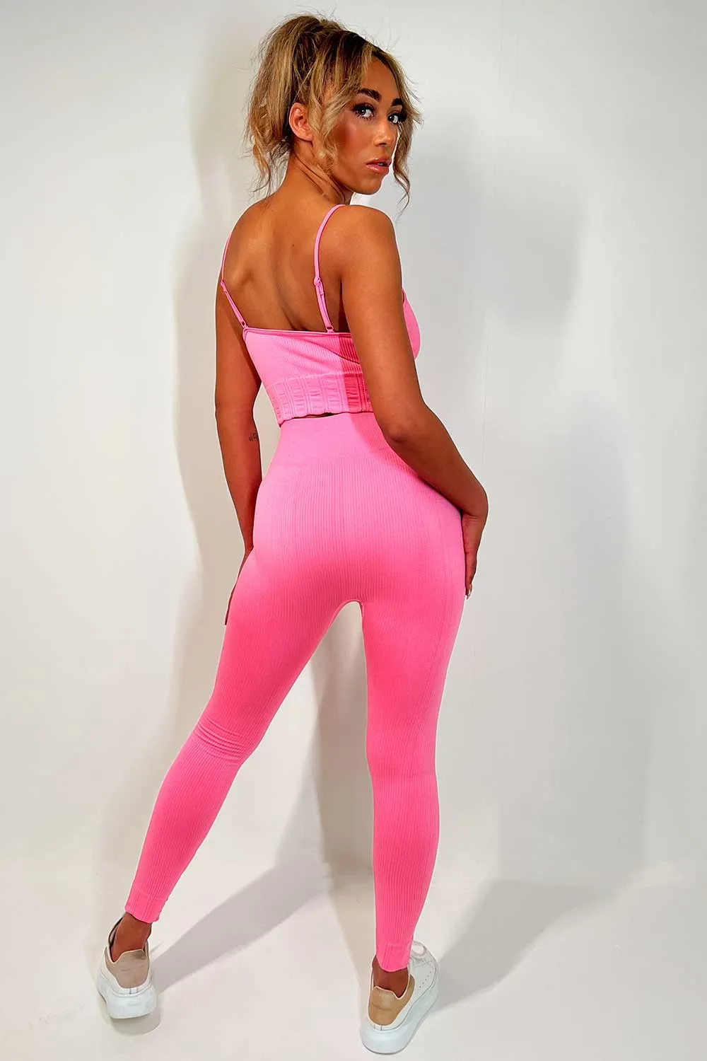 3 Piece Gym Set Ribbed Co Ord Pink