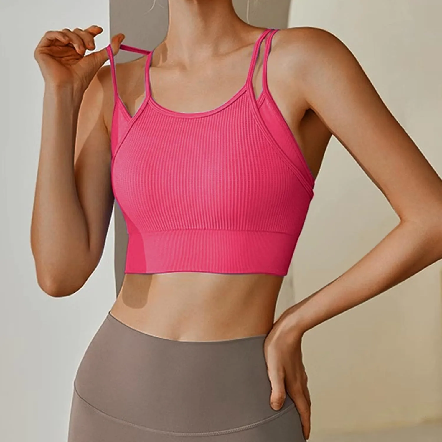 3Pcs Women's Sporty Longline Sports Bra Sports Bras Comfortable Gym Tank for Large Bust Seamless High Support Workout