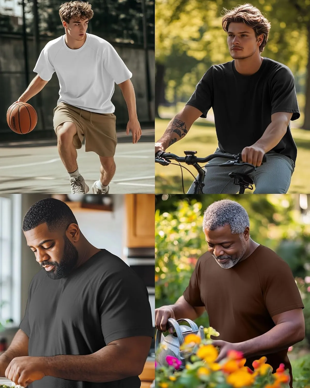 4 Pack Men's Big & Tall Short Sleeve Tees, Crew Neck Cotton Blend T-Shirts Moisture Wicking Stretch Casual Gym Wear