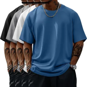 4 Pack Men's Big & Tall Short Sleeve Tees, Crew Neck Cotton Blend T-Shirts Moisture Wicking Stretch Casual Gym Wear