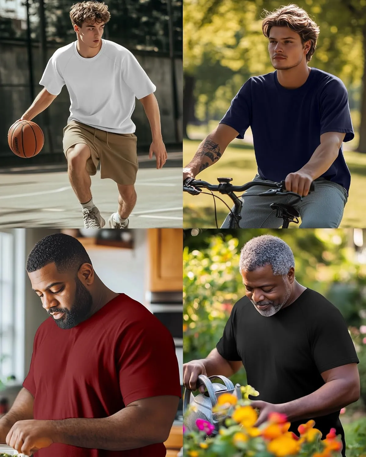 4 Pack Men's Big & Tall Short Sleeve Tees, Crew Neck Cotton Blend T-Shirts Moisture Wicking Stretch Casual Gym Wear