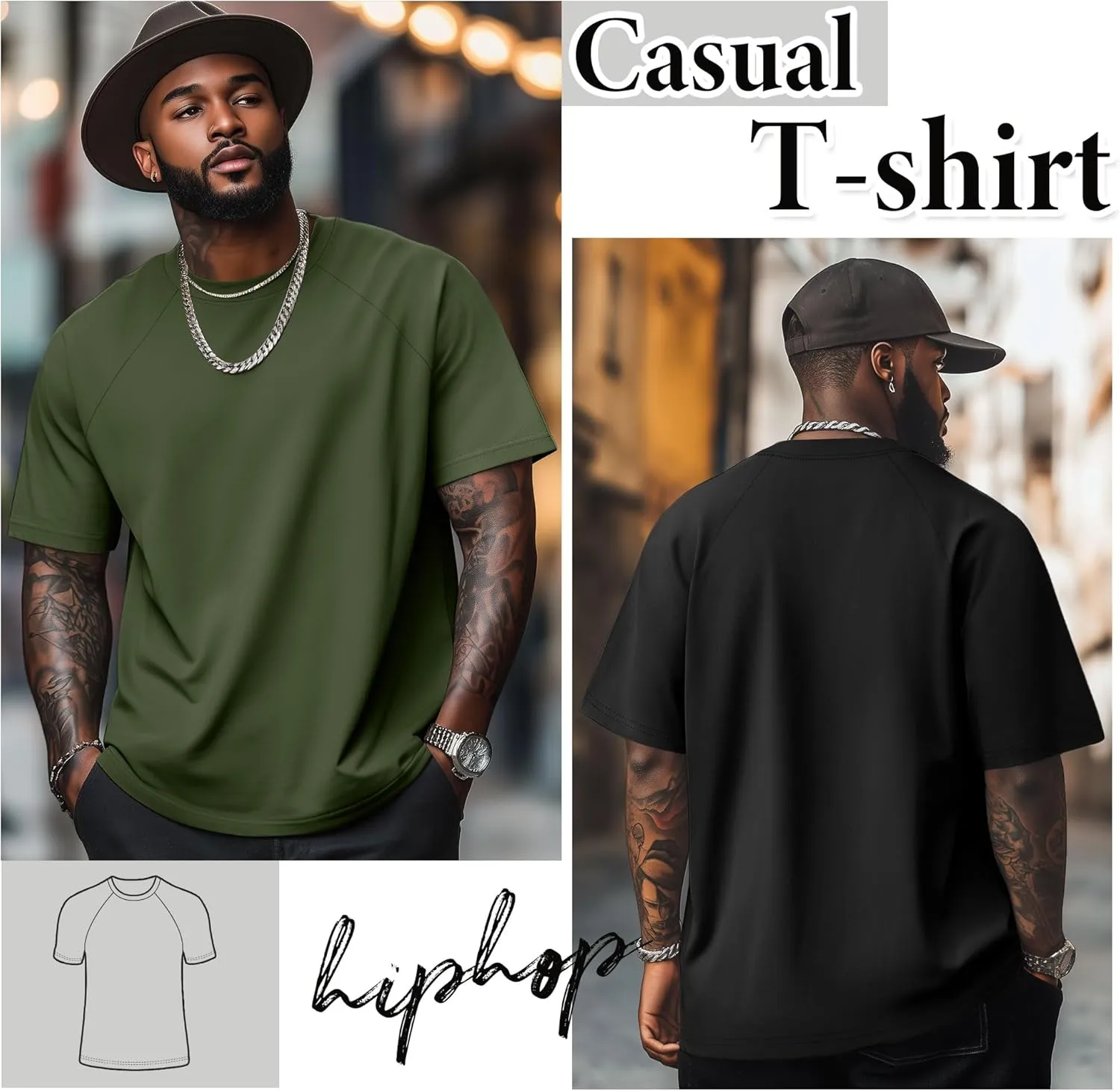 4 Pack Men's Big & Tall Short Sleeve Tees, Crew Neck Cotton Blend T-Shirts Moisture Wicking Stretch Casual Gym Wear