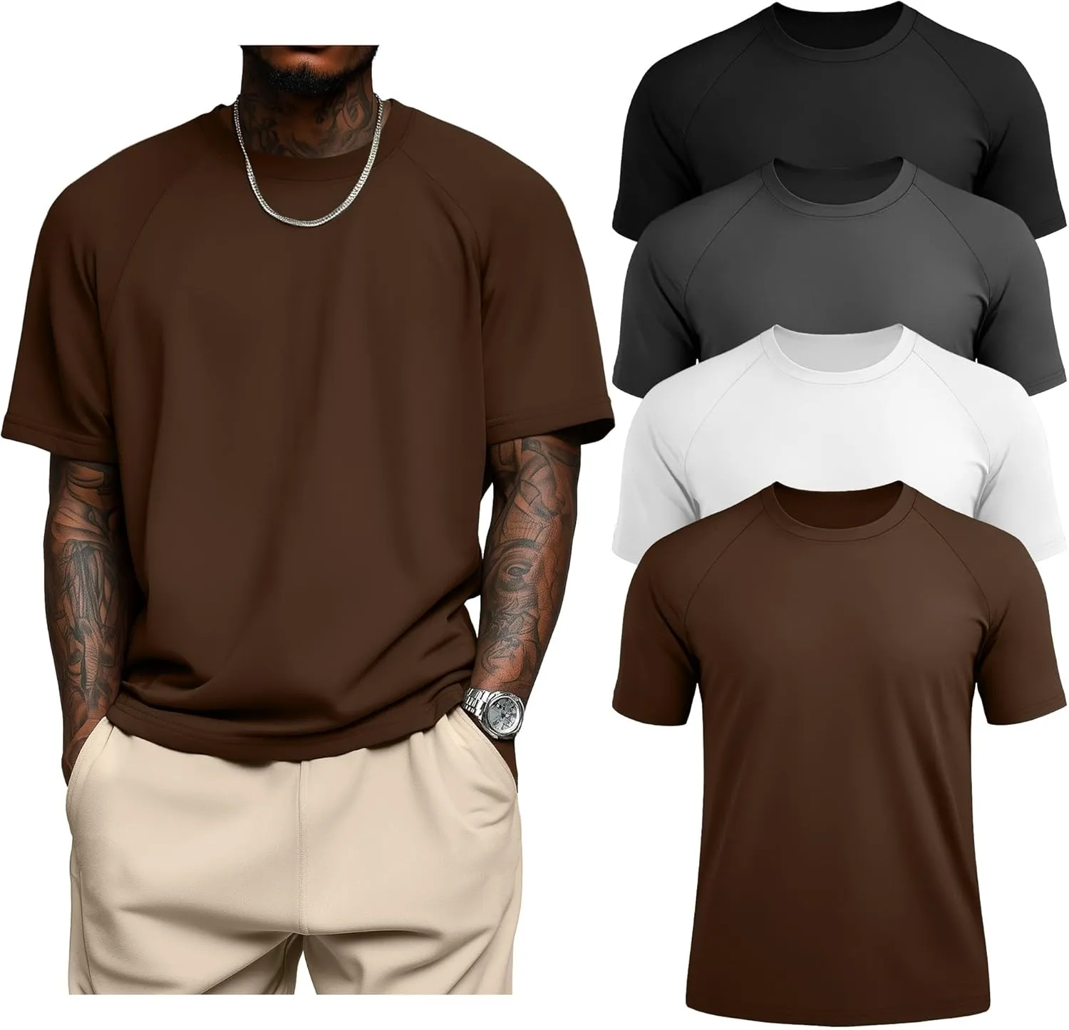 4 Pack Men's Big & Tall Short Sleeve Tees, Crew Neck Cotton Blend T-Shirts Moisture Wicking Stretch Casual Gym Wear
