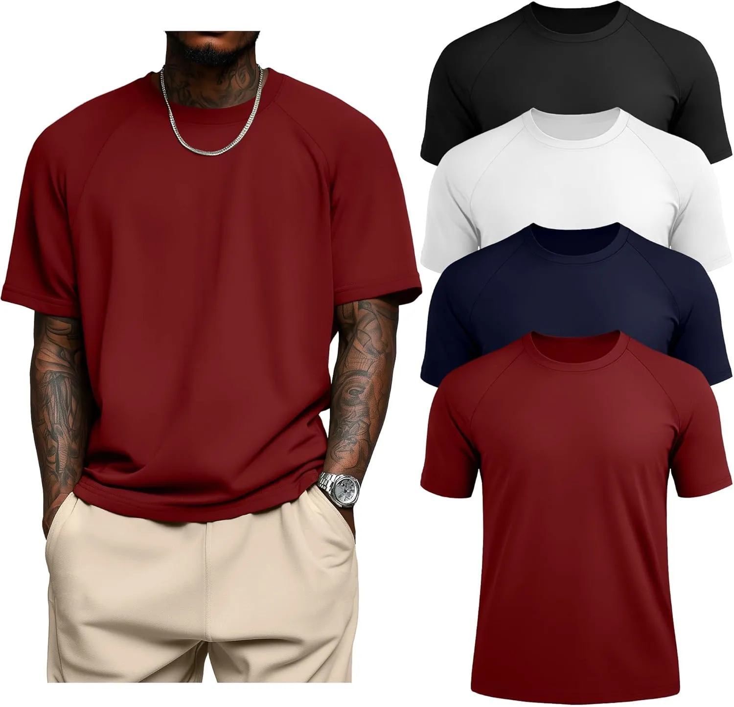 4 Pack Men's Big & Tall Short Sleeve Tees, Crew Neck Cotton Blend T-Shirts Moisture Wicking Stretch Casual Gym Wear
