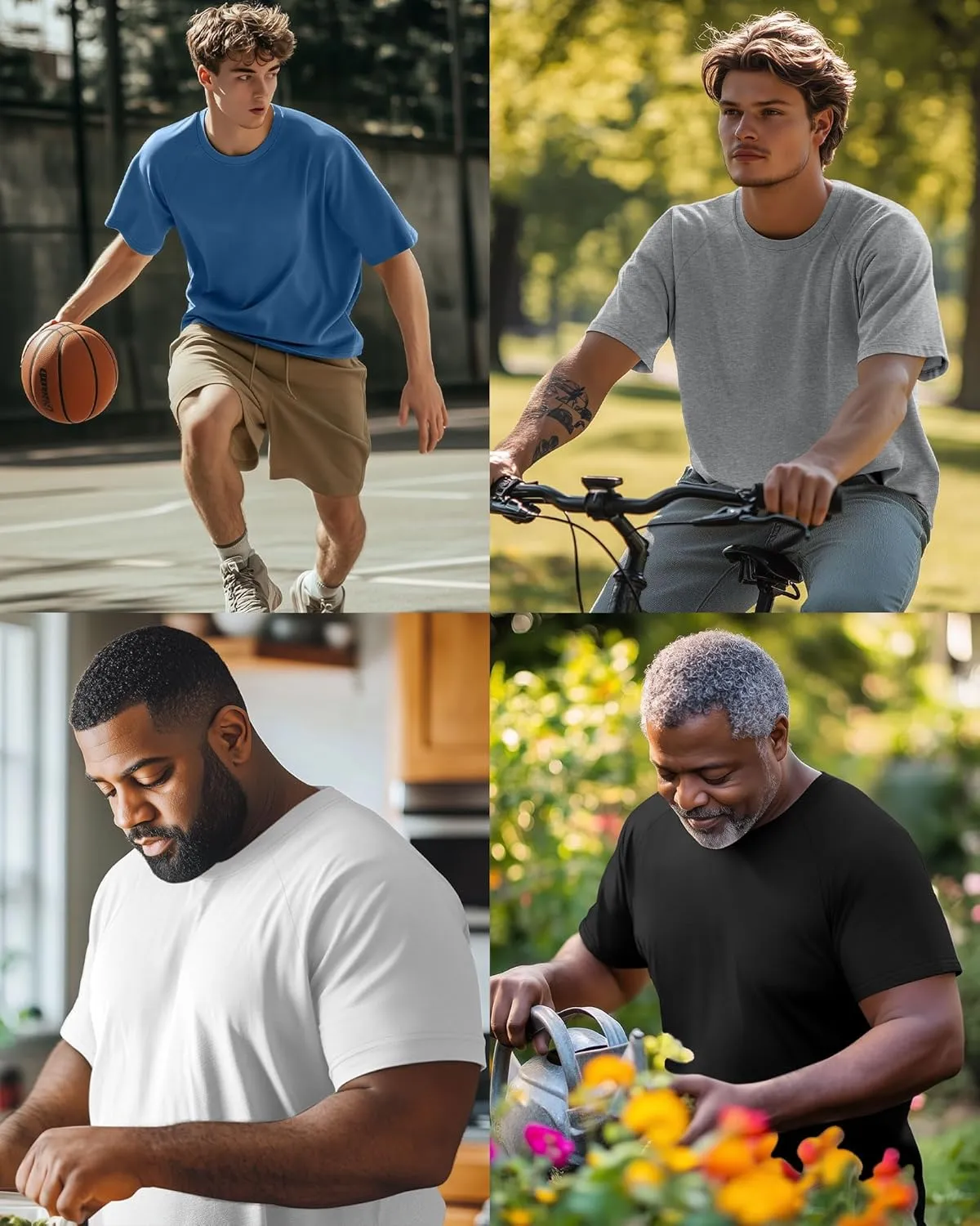 4 Pack Men's Big & Tall Short Sleeve Tees, Crew Neck Cotton Blend T-Shirts Moisture Wicking Stretch Casual Gym Wear
