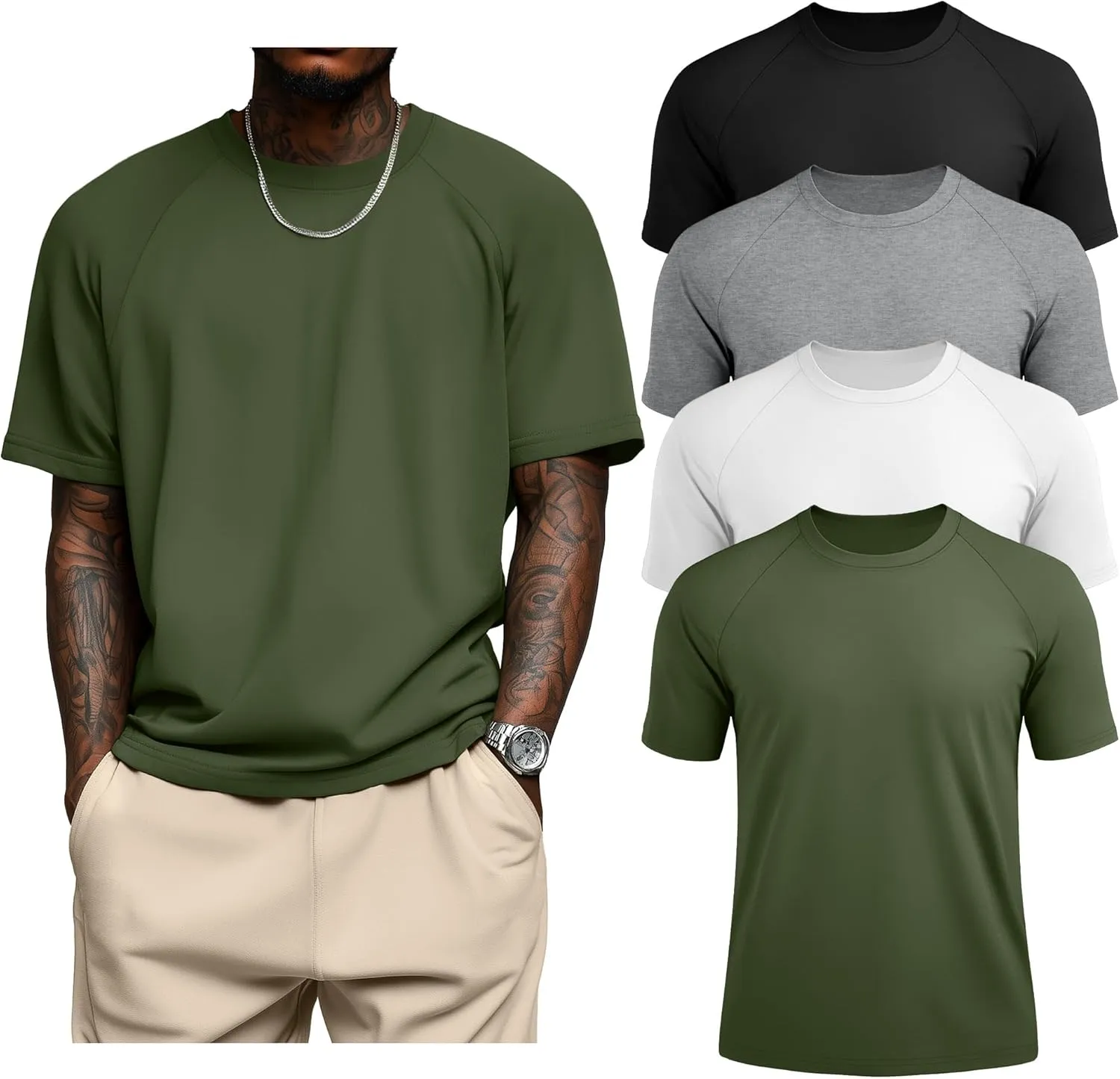 4 Pack Men's Big & Tall Short Sleeve Tees, Crew Neck Cotton Blend T-Shirts Moisture Wicking Stretch Casual Gym Wear
