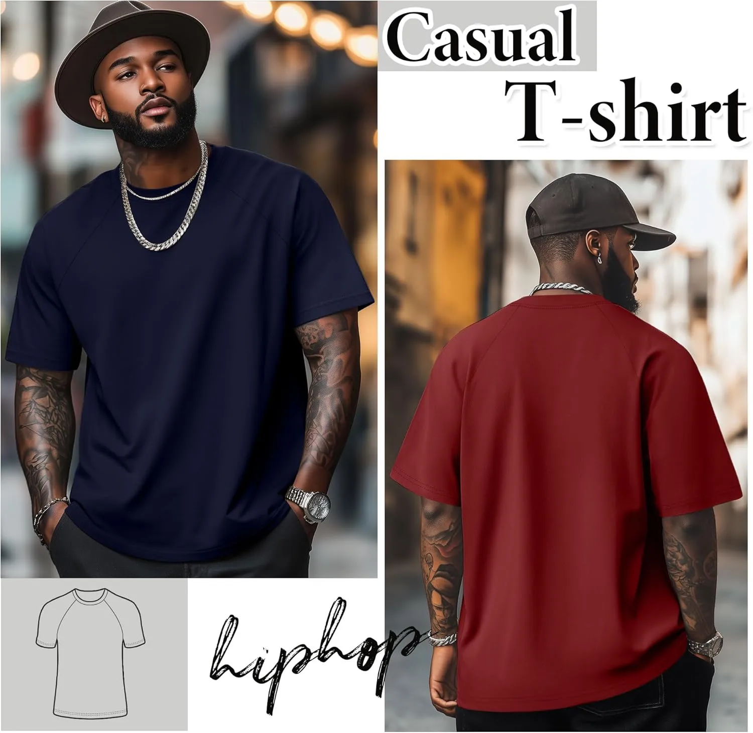 4 Pack Men's Big & Tall Short Sleeve Tees, Crew Neck Cotton Blend T-Shirts Moisture Wicking Stretch Casual Gym Wear
