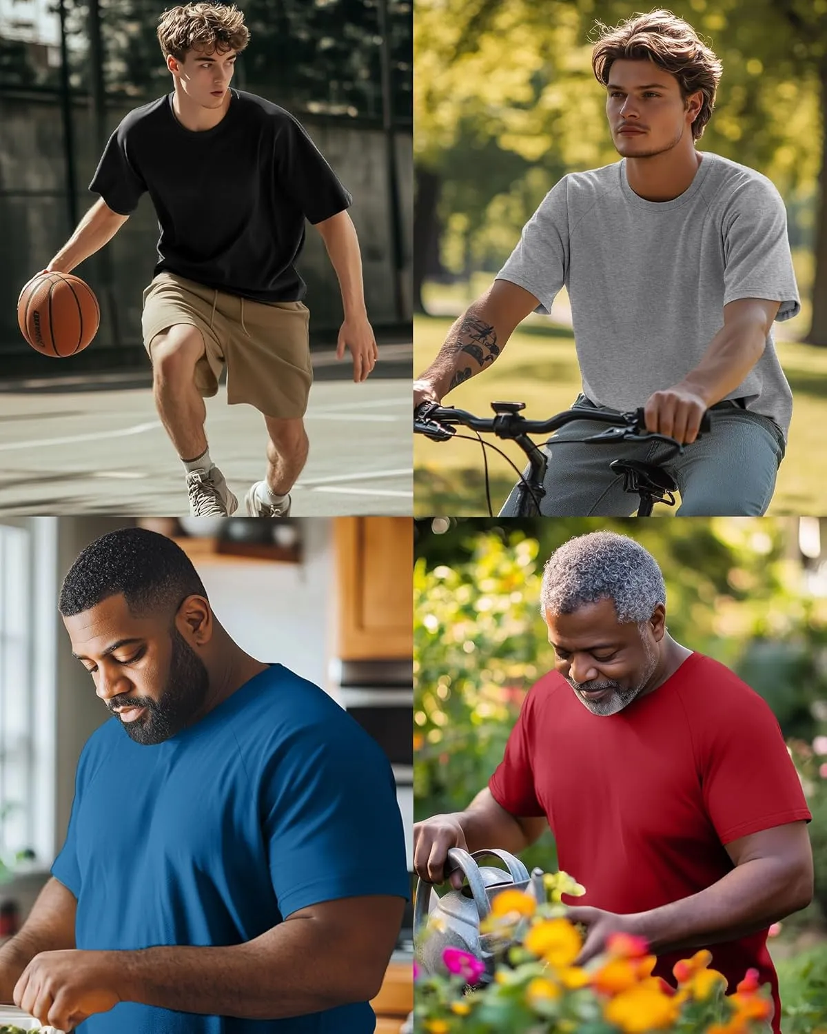 4 Pack Men's Big & Tall Short Sleeve Tees, Crew Neck Cotton Blend T-Shirts Moisture Wicking Stretch Casual Gym Wear