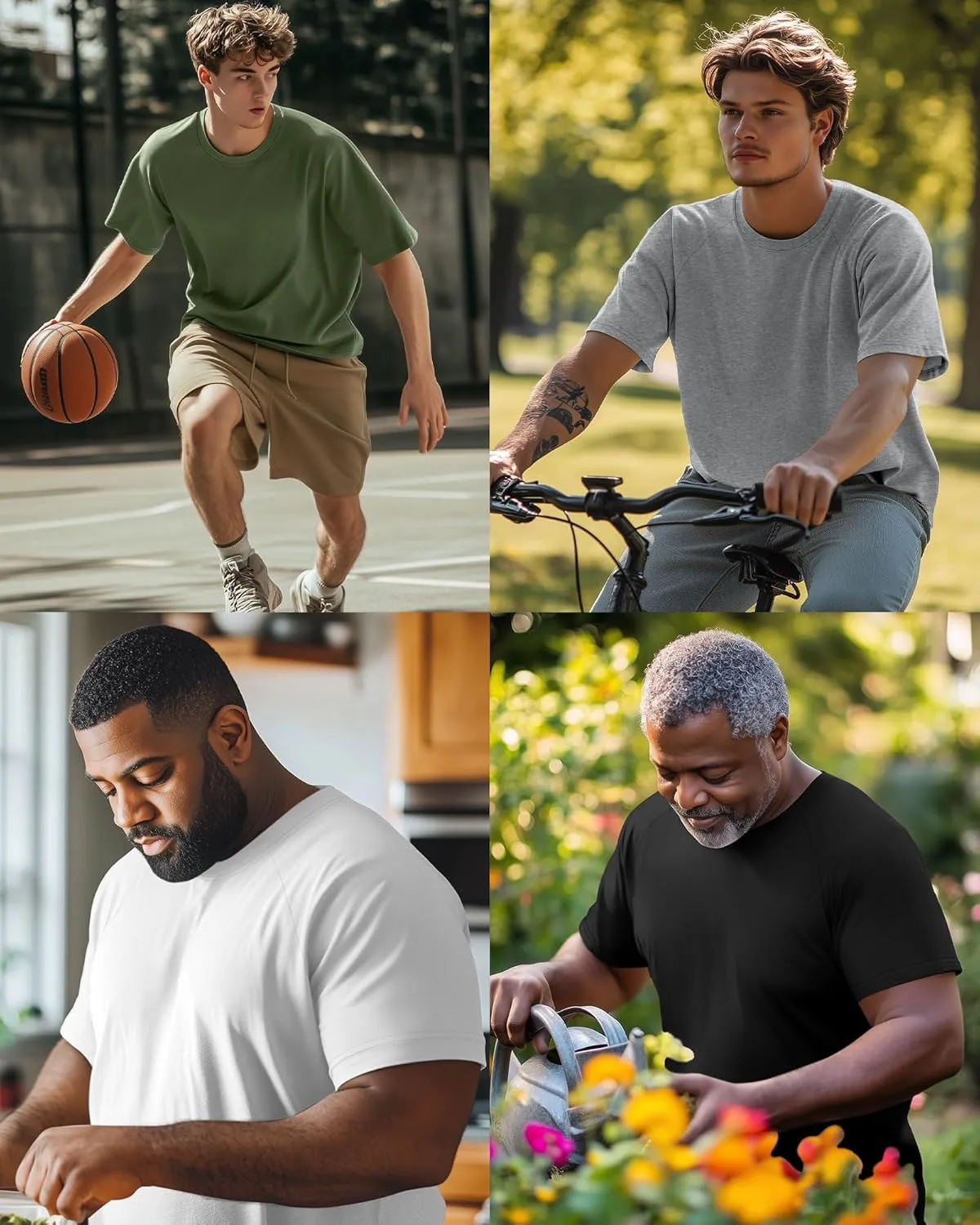 4 Pack Men's Big & Tall Short Sleeve Tees, Crew Neck Cotton Blend T-Shirts Moisture Wicking Stretch Casual Gym Wear