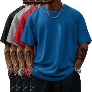 4 Pack Men's Big & Tall Short Sleeve Tees, Crew Neck Cotton Blend T-Shirts Moisture Wicking Stretch Casual Gym Wear