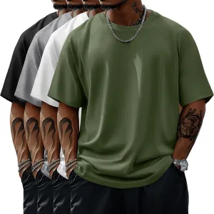 4 Pack Men's Big & Tall Short Sleeve Tees, Crew Neck Cotton Blend T-Shirts Moisture Wicking Stretch Casual Gym Wear
