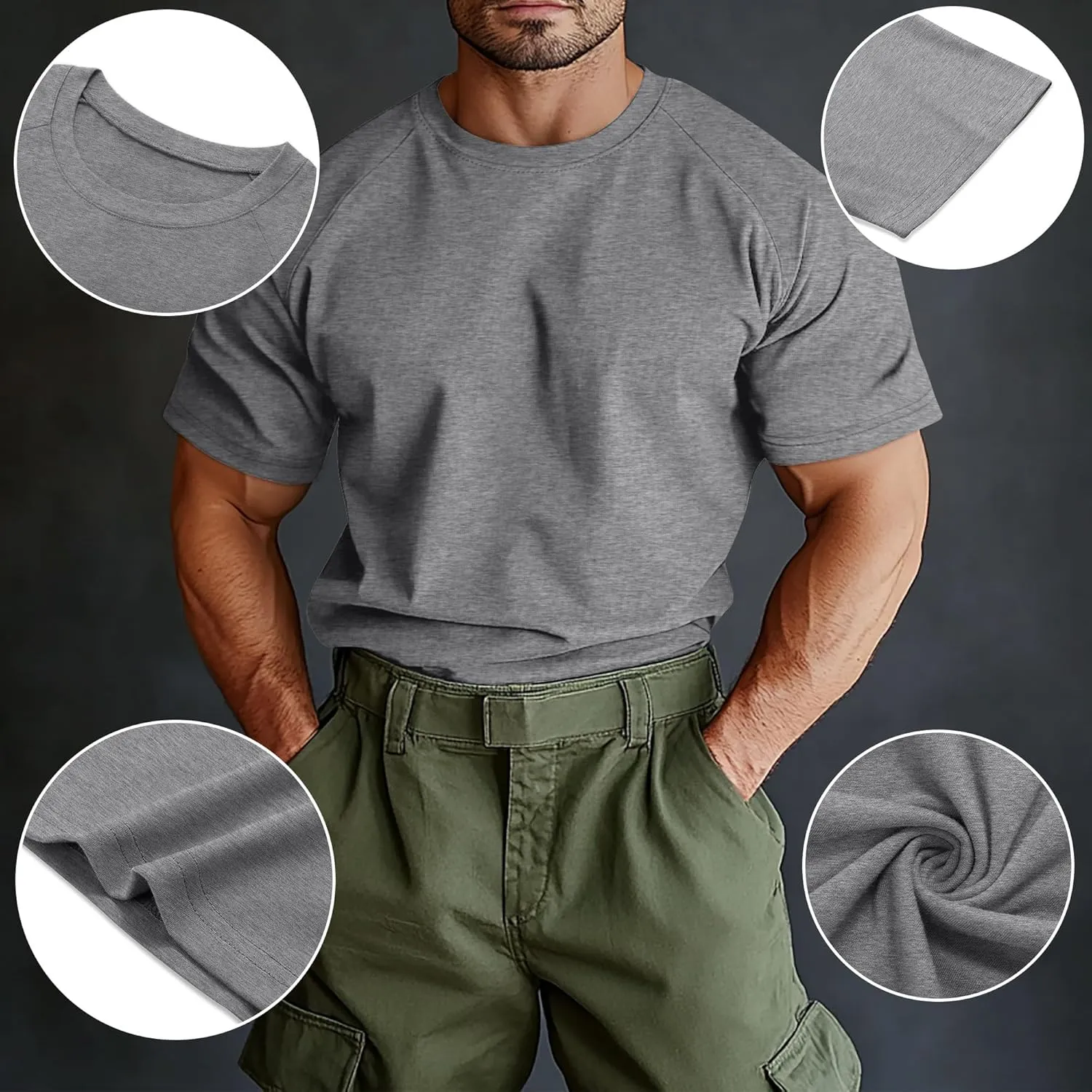 4 Pack Men's Big & Tall Short Sleeve Tees, Crew Neck Cotton Blend T-Shirts Moisture Wicking Stretch Casual Gym Wear